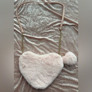 Pink Furry Heart-Shaped Bag